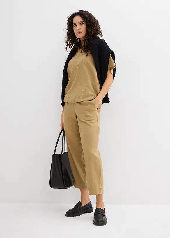 Pantaloni a carota in misto lino e viscosa, lunghezza 7/8, bonprix