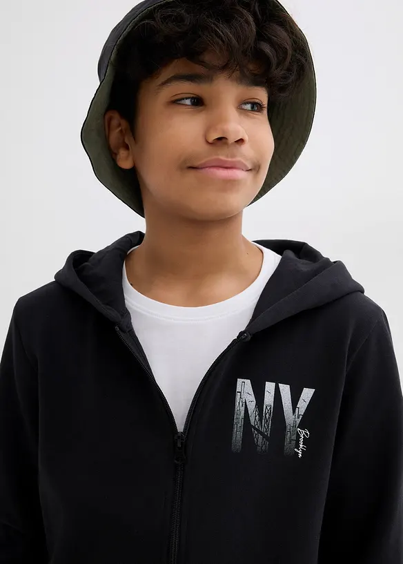 Felpa con zip e cappuccio in morbido misto cotone, bonprix