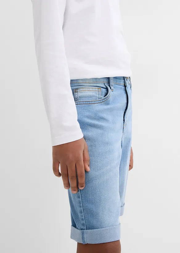 Bermuda di jeans elasticizzati e regolabili in vita, slim fit, bonprix