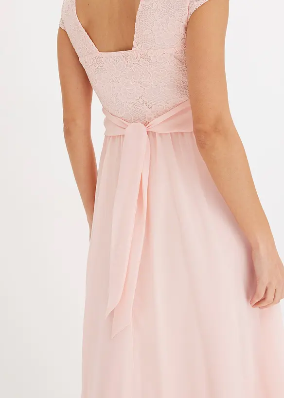 Abito in chiffon con pizzo e fascia da allacciare, bonprix