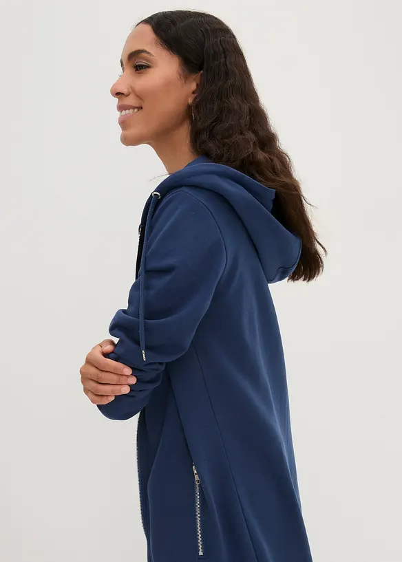 Felpa lunga con cerniera e tasche zippate, bonprix