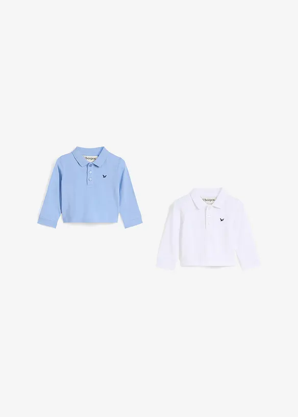Polo a maniche lunghe in piquet di puro cotone (pacco da 2), bonprix