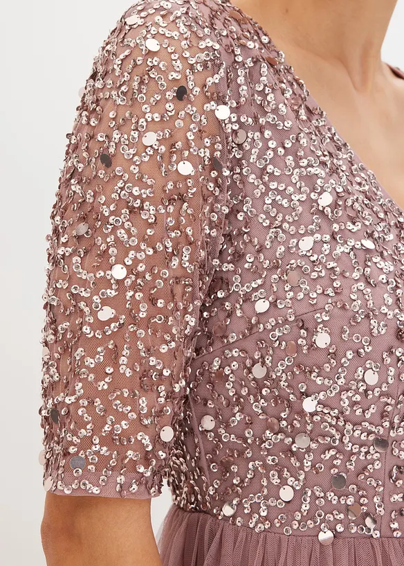 Abito da sera in tulle delicato con ricamo e paillettes, bonprix