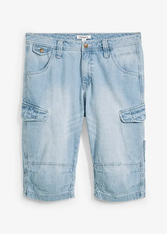 Bermuda cargo lunghi in denim elasticizzato leggero, relaxed fit, bonprix