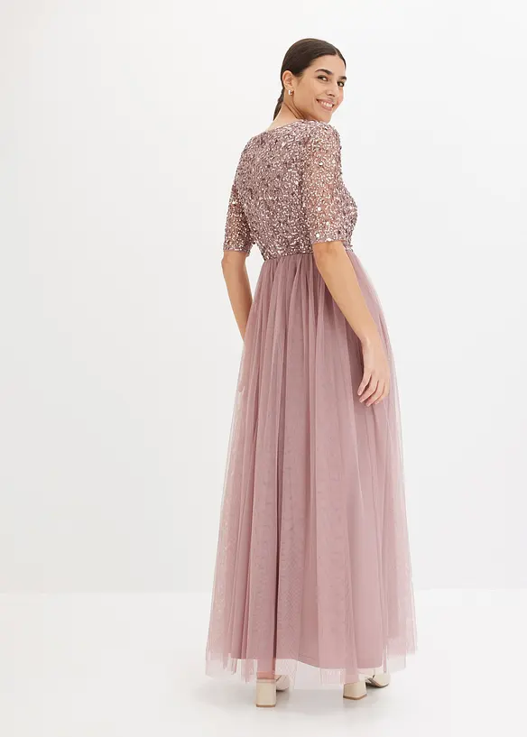 Abito da sera in tulle delicato con ricamo e paillettes, bonprix