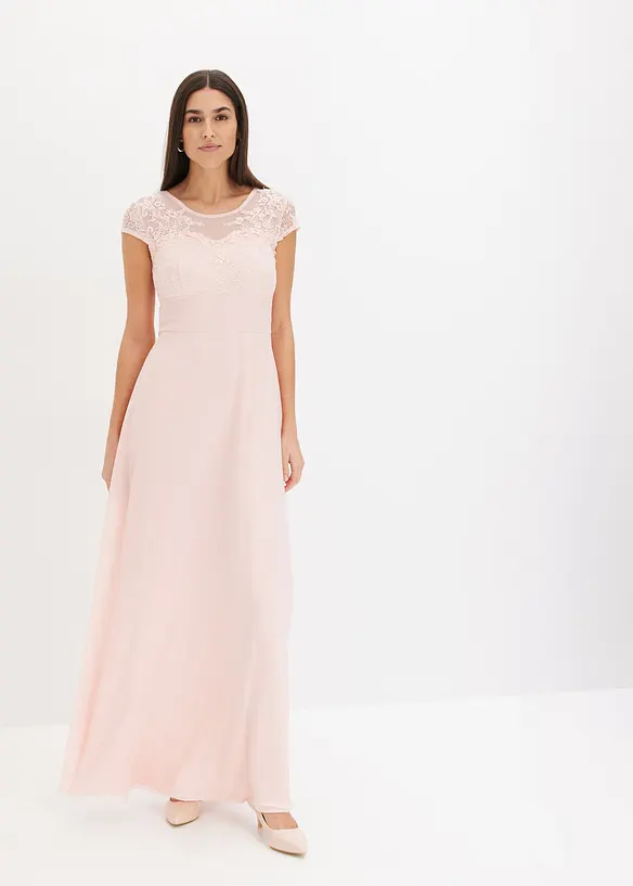 Abito in chiffon con pizzo e fascia da allacciare, bonprix