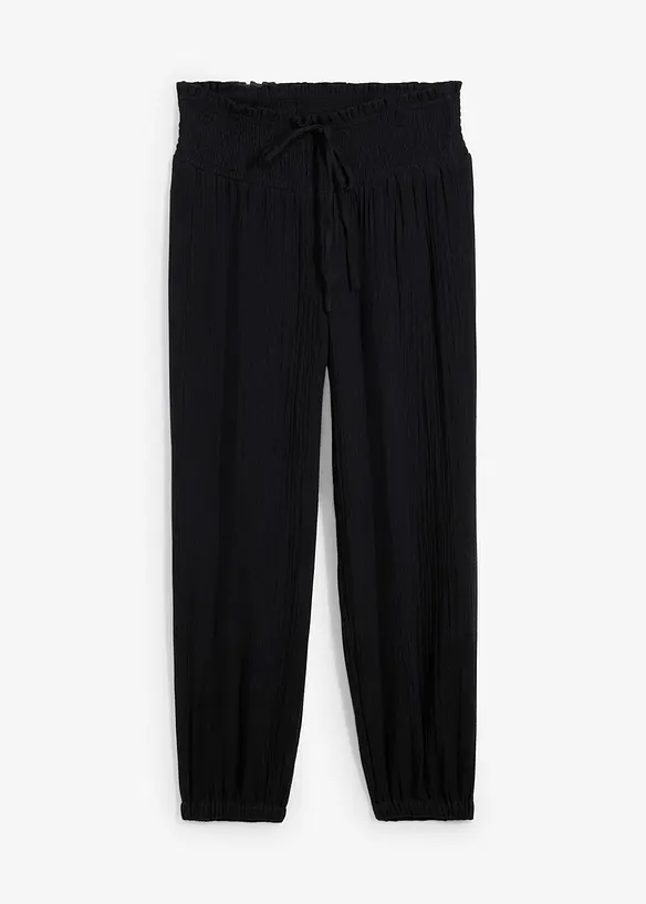 Pantaloni in mussola con cinta in lavorazione smock, bonprix