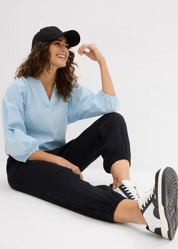 Pantaloni in mussola con cinta in lavorazione smock, bonprix