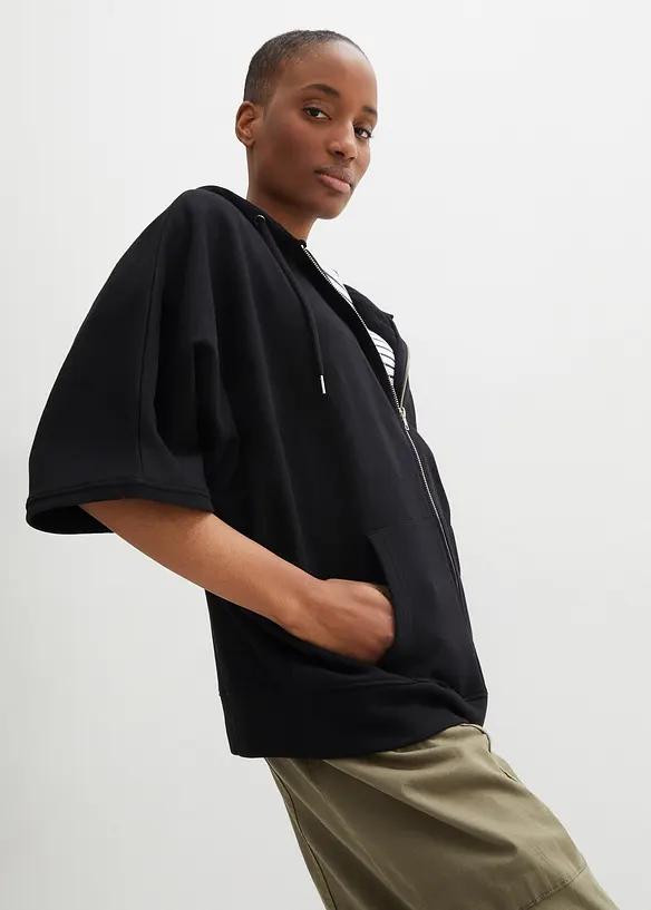 Felpa con zip stile mantella in cotone, bonprix