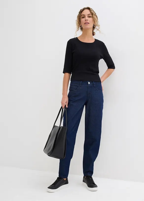 Jeans barrel in cotone biologico, vita media, bonprix