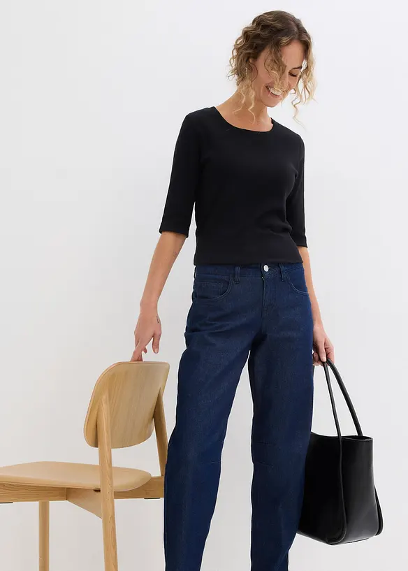 Jeans barrel in cotone biologico, vita media, bonprix