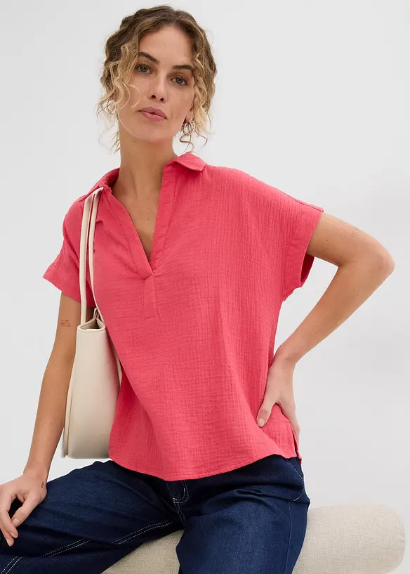 Blusa a maniche corte in mussola leggera, bonprix