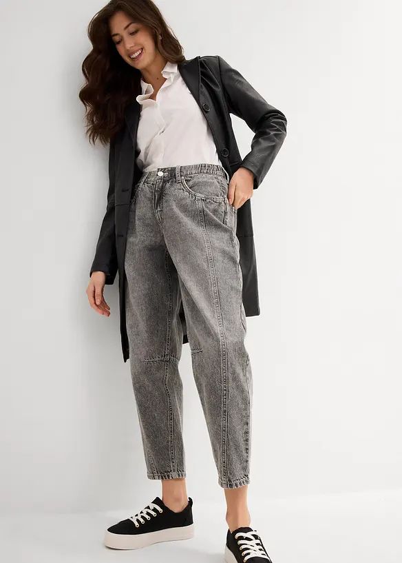 Jeans barrel cropped low stretch, vita media, bonprix