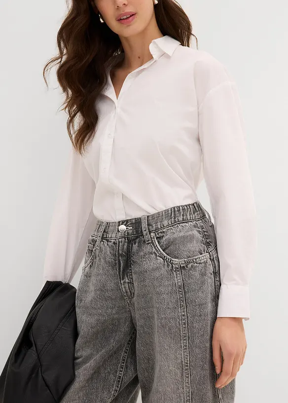 Jeans barrel cropped low stretch, vita media, bonprix