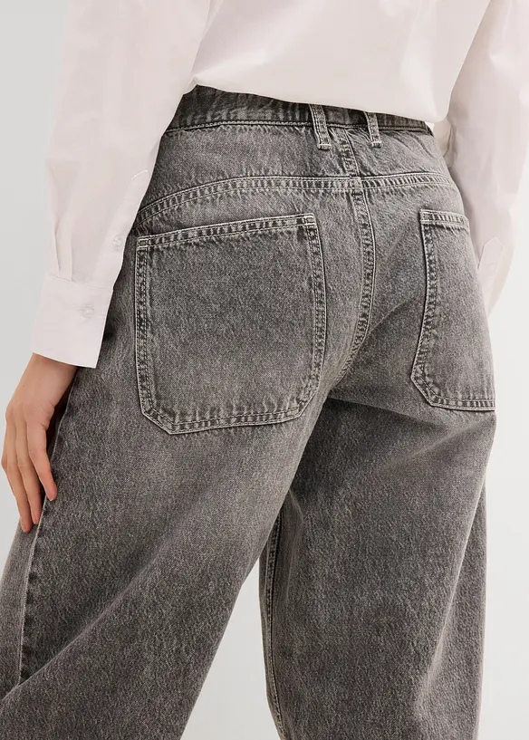 Jeans barrel cropped low stretch, vita media, bonprix