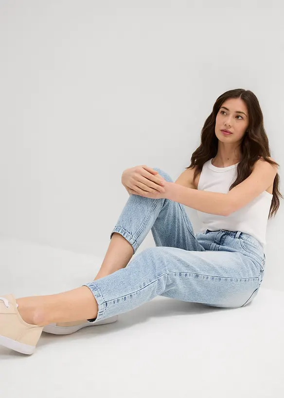 Mom jeans cropped, vita alta, bonprix