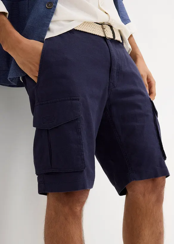 Bermuda cargo in misto lino con cintura, regular fit, bonprix