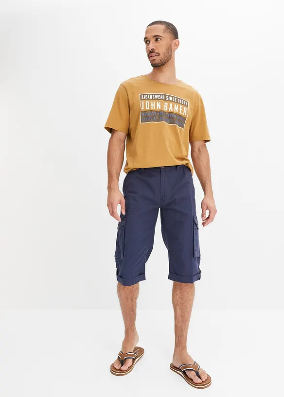 Bermuda cargo lunghi in fresco misto lino, regular fit, bonprix