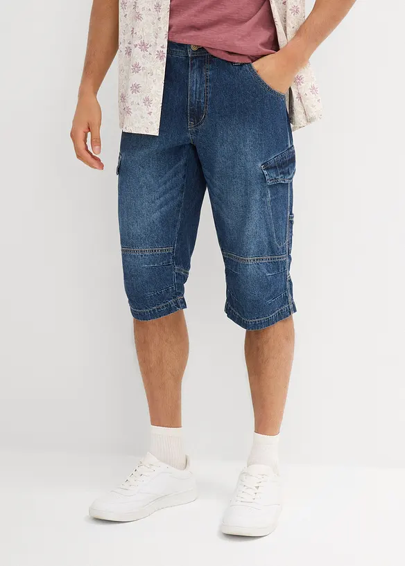 Bermuda cargo lunghi elasticizzati in jeans leggeri, relaxed fit, bonprix