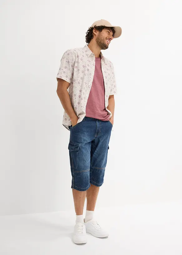 Bermuda cargo lunghi elasticizzati in jeans leggeri, relaxed fit, bonprix