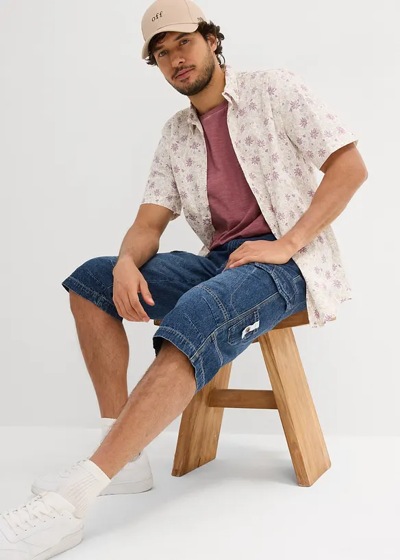 Bermuda cargo lunghi elasticizzati in jeans leggeri, relaxed fit, bonprix