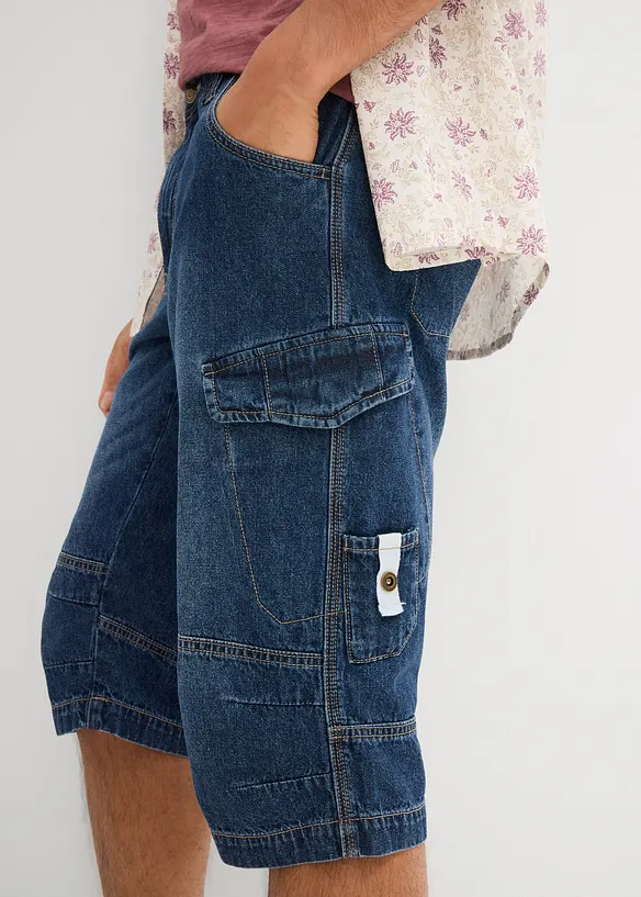 Bermuda cargo lunghi elasticizzati in jeans leggeri, relaxed fit, bonprix