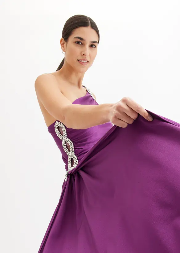 Abito lungo con strass e arricciature, bonprix
