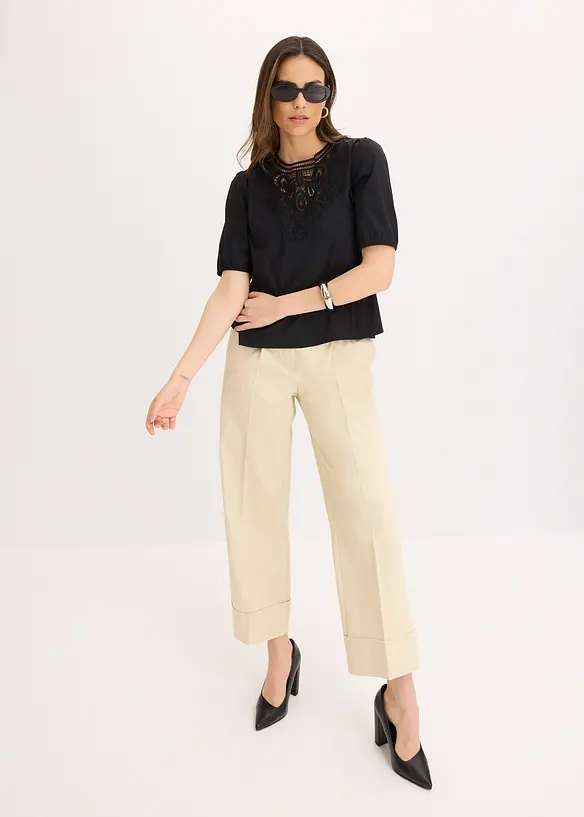 Blusa a maniche corte con pizzo, bonprix