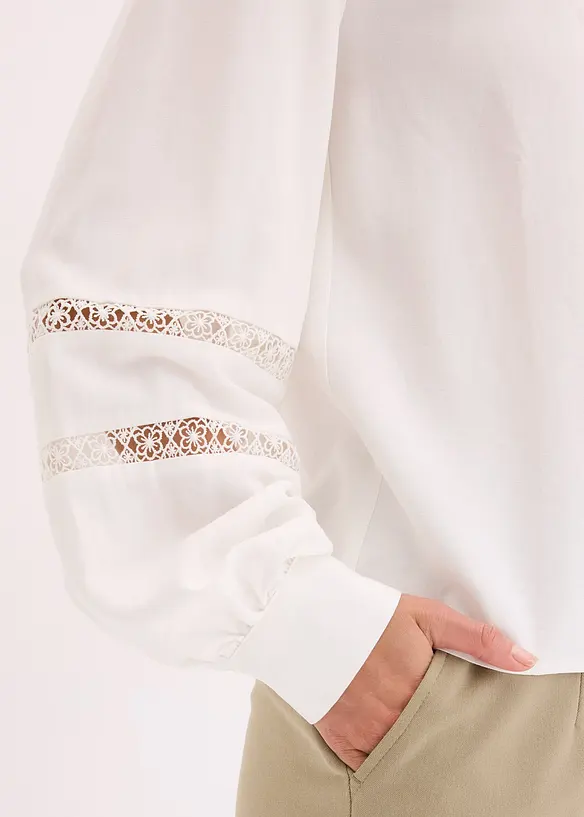 Camicetta in misto lino con inserto all'uncinetto, bonprix