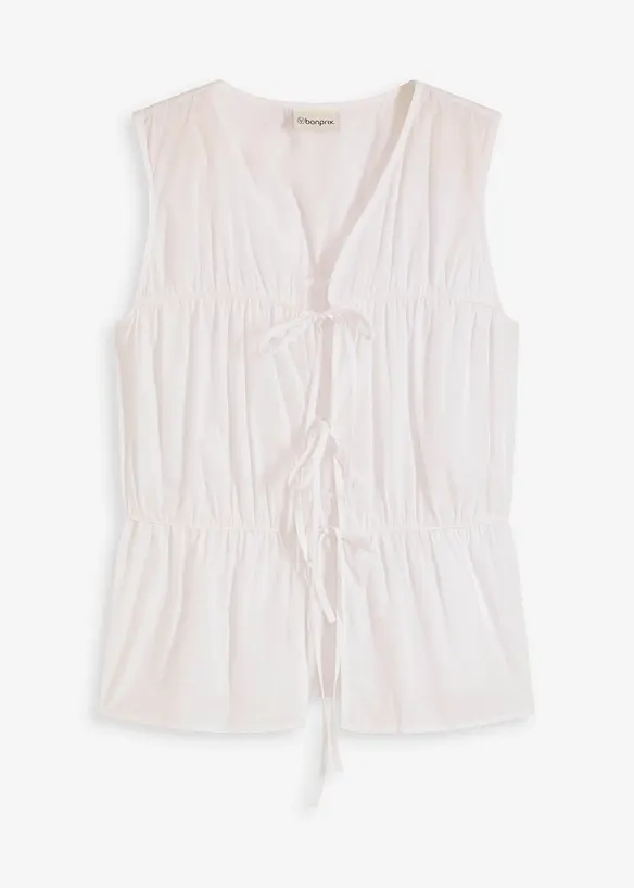 Blusa senza maniche con volant e laccetti, bonprix