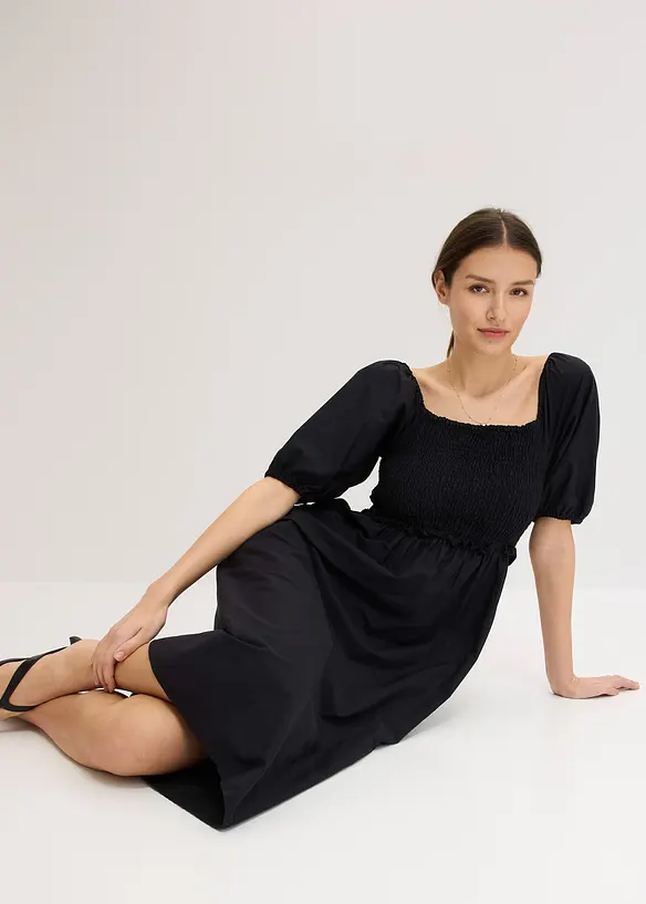 Abito midi con maniche a sbuffo e dettaglio smock, bonprix