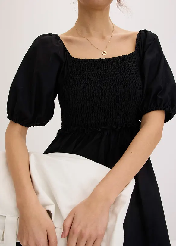 Abito midi con maniche a sbuffo e dettaglio smock, bonprix