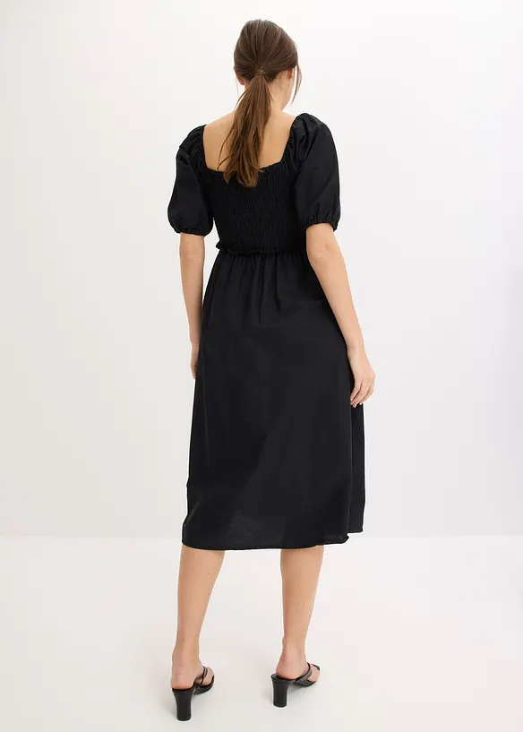 Abito midi con maniche a sbuffo e dettaglio smock, bonprix