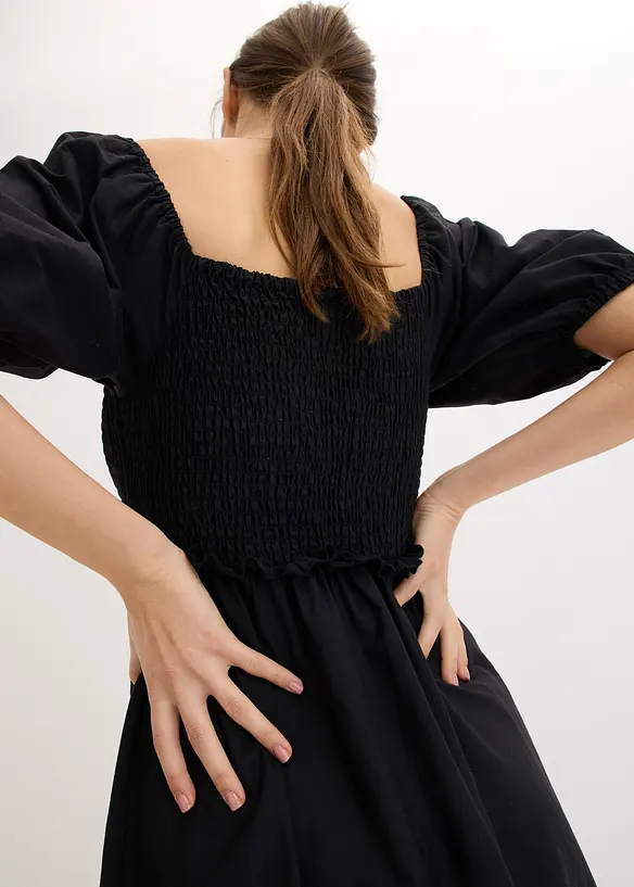 Abito midi con maniche a sbuffo e dettaglio smock, bonprix