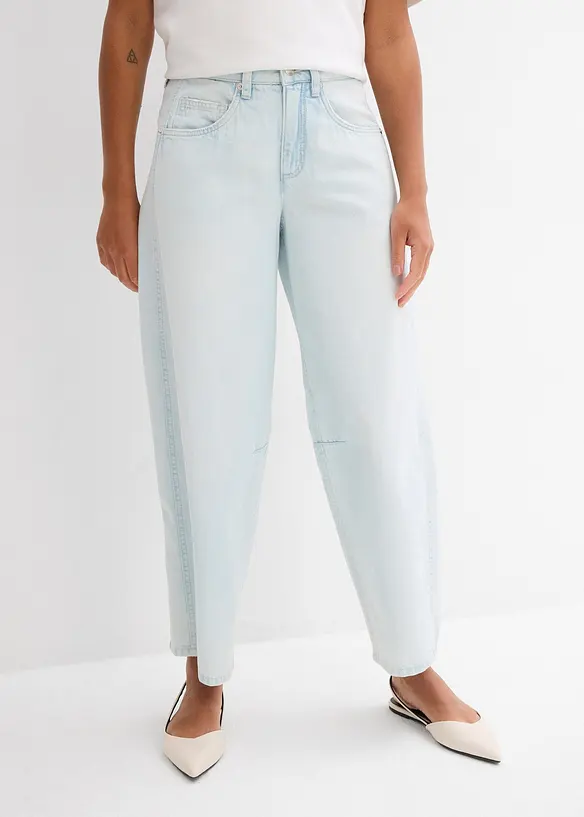 Jeans cropped a palloncino, vita media, bonprix