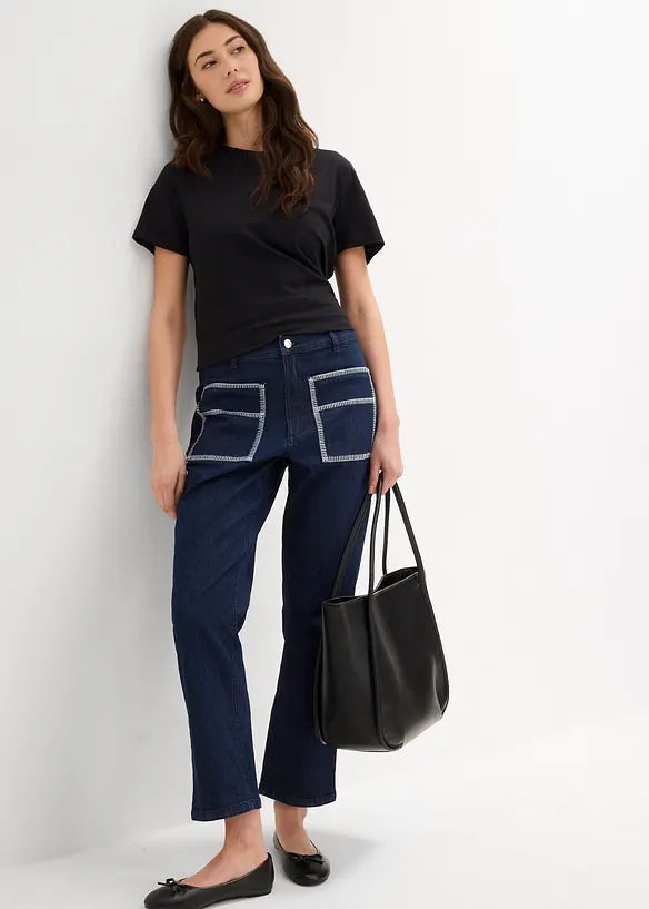 Jeans straight cropped, vita alta, bonprix
