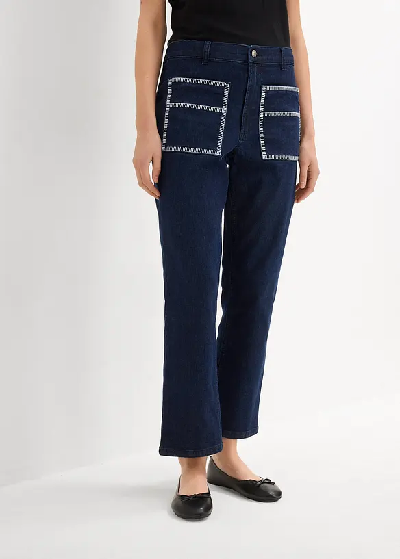 Jeans straight cropped, vita alta, bonprix