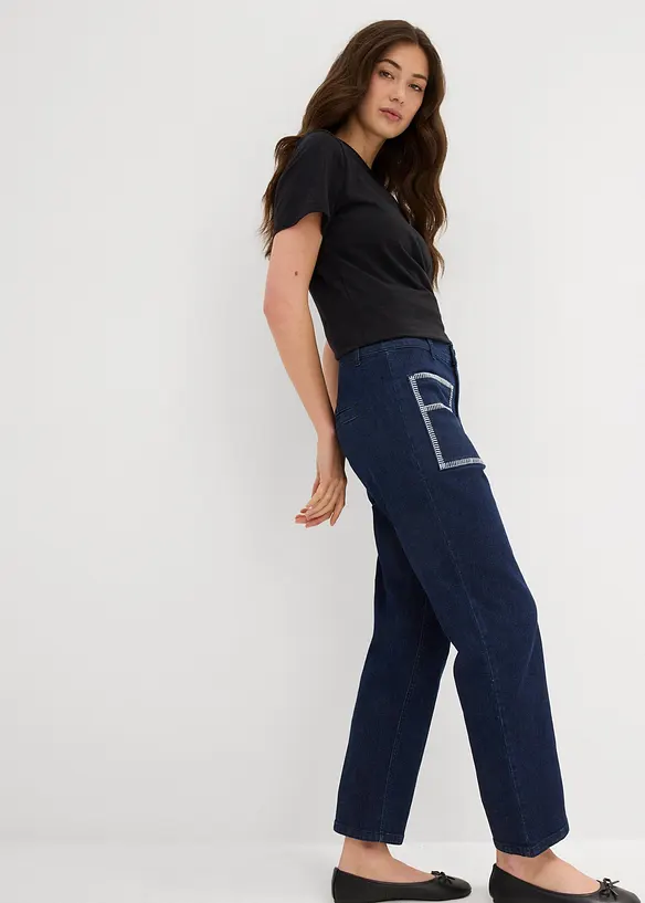 Jeans straight cropped, vita alta, bonprix