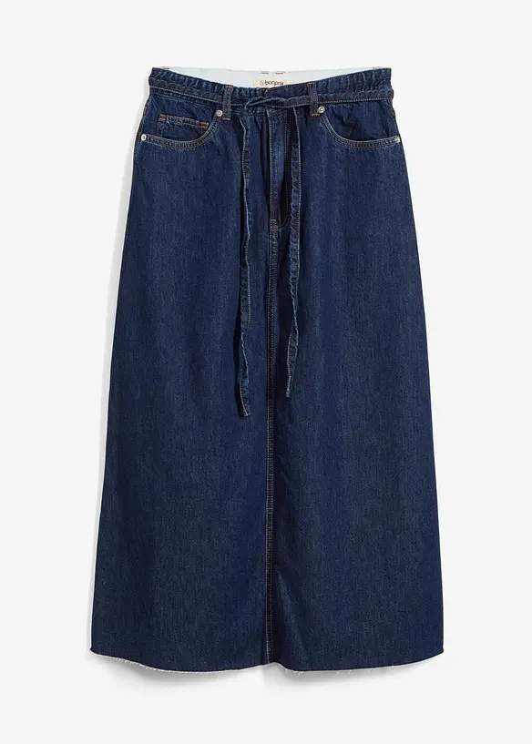 Gonna midi in jeans super soft, vita media, bonprix