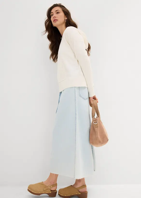 Gonna midi in jeans super soft, vita media, bonprix