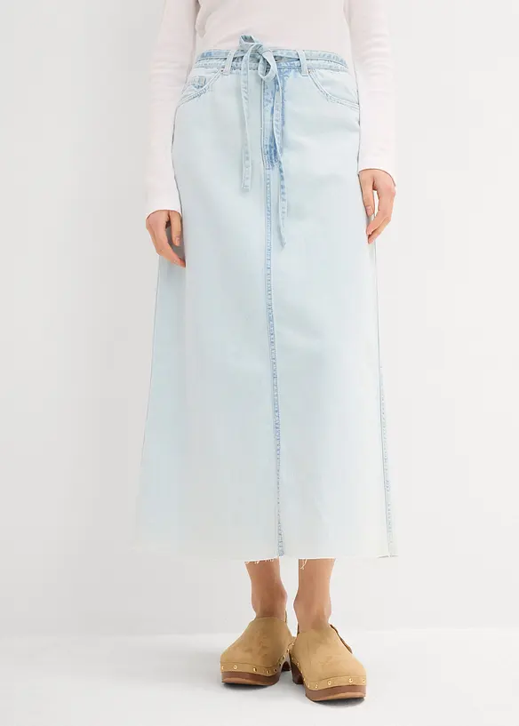 Gonna midi in jeans super soft, vita media, bonprix