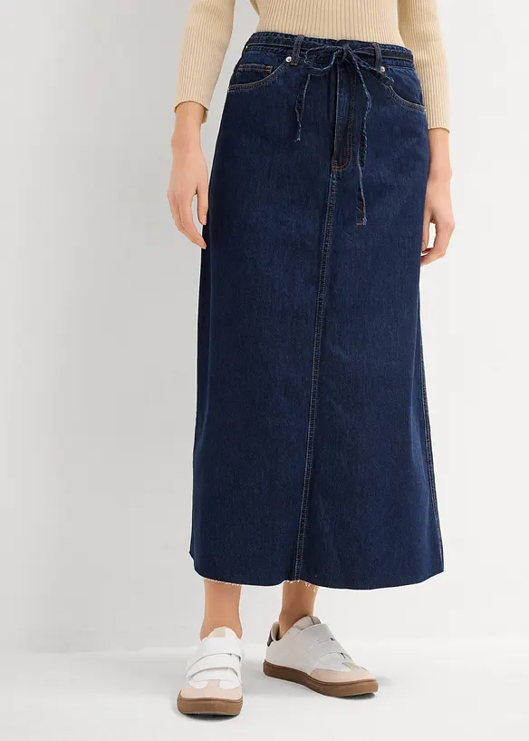 Gonna midi in jeans super soft, vita media, bonprix