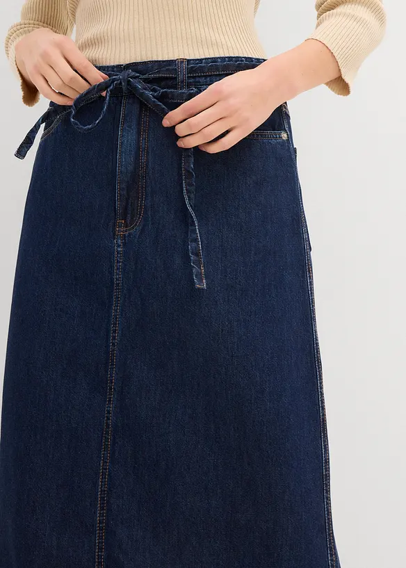Gonna midi in jeans super soft, vita media, bonprix