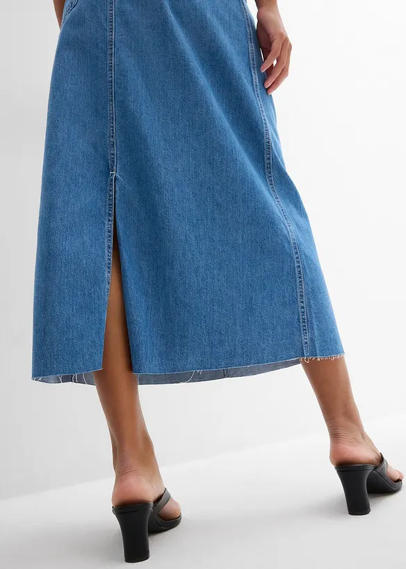 Gonna midi in jeans super soft, vita media, bonprix