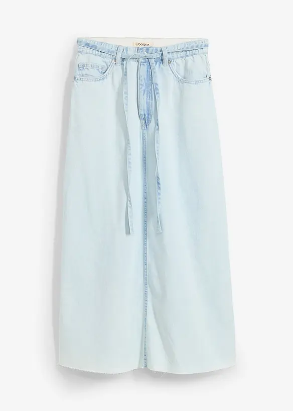 Gonna midi in jeans super soft, vita media, bonprix