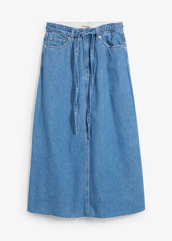 Gonna midi in jeans super soft, vita media, bonprix