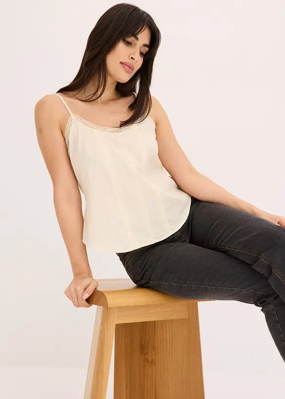 Top in puro cotone con ricamo traforato, bonprix