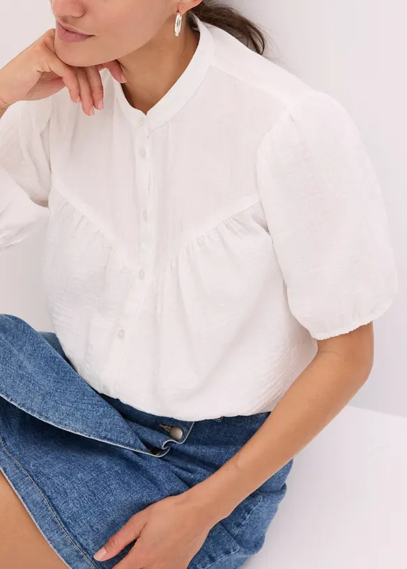 Blusa a maniche corte in mussola, bonprix