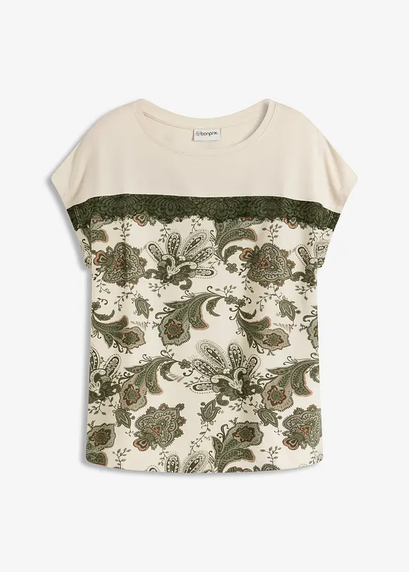 Maglia oversize con applicazione di pizzo sullo scollo, bonprix