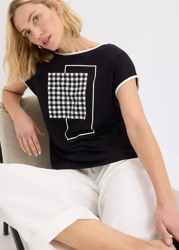 Maglia con stampa e bordi a contrasto, bonprix